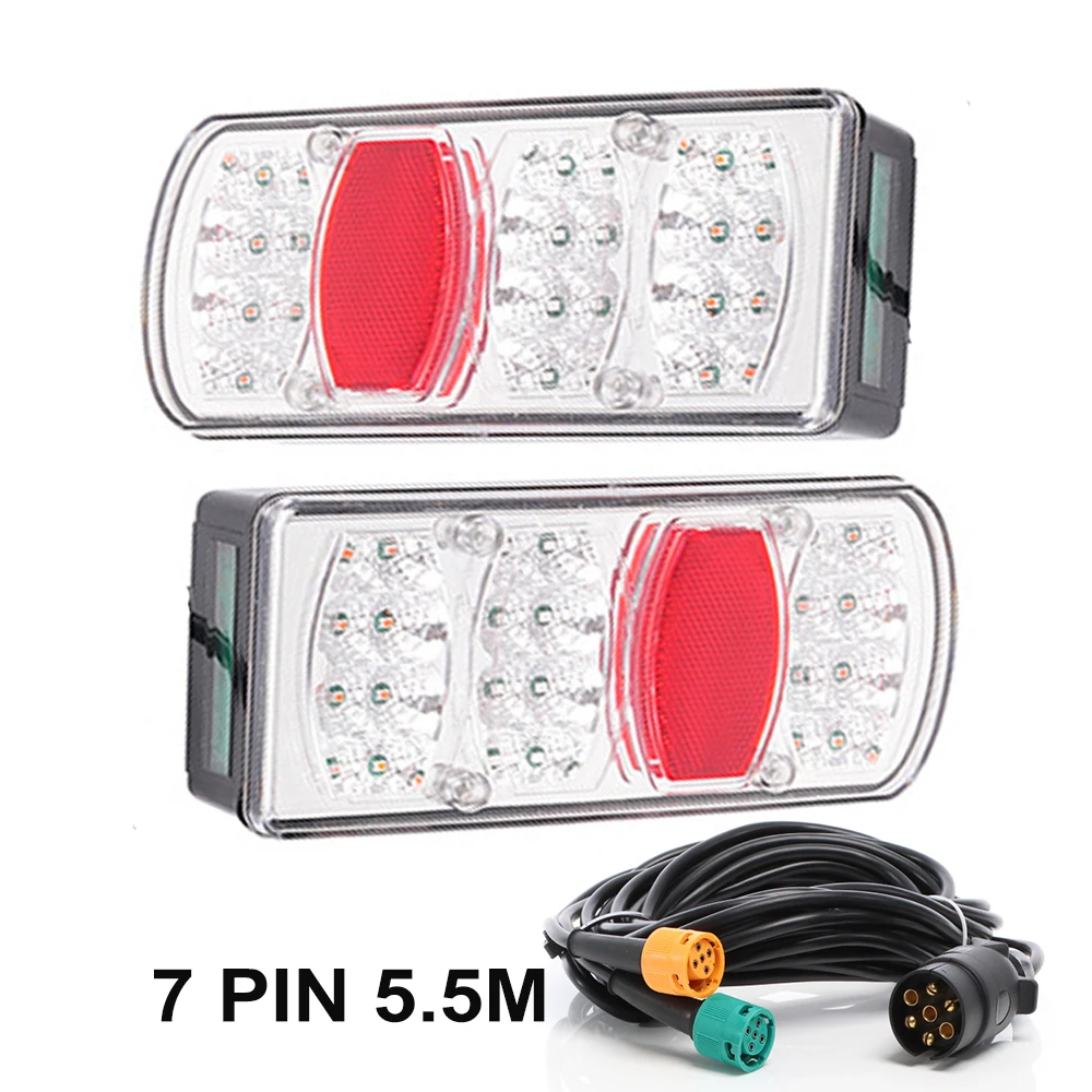 1Set 2pcs 12V 5.5m 7 Pin Plug Car Truck Tail Light Rear Stop Brake Stop Light Signal Lamp Number Plate Reflector Trailer Caravan