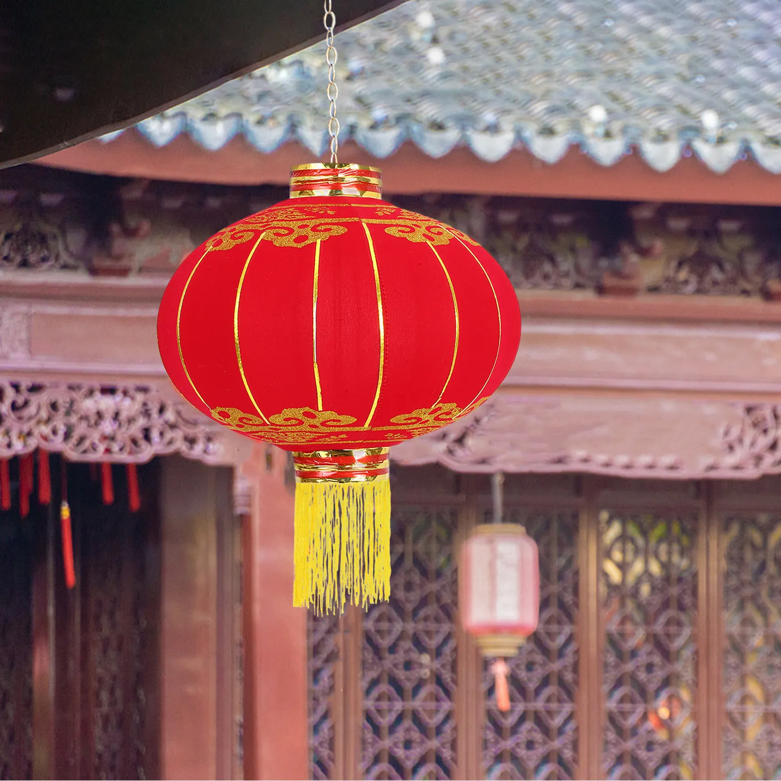 Grande lanterne en tissu rouge vif, décoration du Nouvel An chinois, ornement suspendu pour le Festival du Printemps, style asiatique, pour la maison, le bureau ou les fêtes