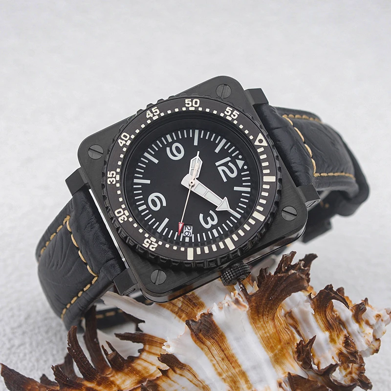 NH35 quadrante nero orologio quadrato in acciaio inossidabile vetro zaffiro Fit NH35 NH36 movimento automatico 20ATM orologio subacqueo impermeabile