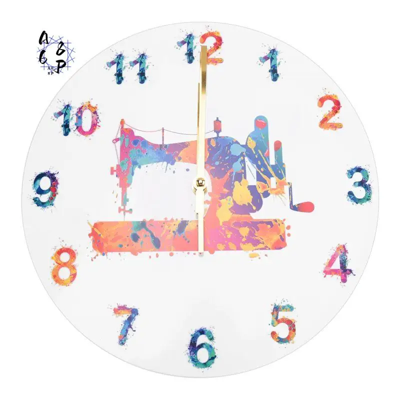 A68P-Sewing Machine Watercolor Art Print Wall Clock Tailor Sewing Room Sign Silent Decoration Wall Clock Tailor Gift