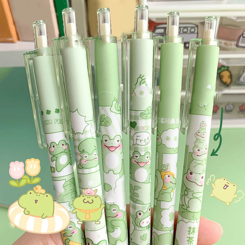 6 PC สไตล์ญี่ปุ่น Matcha กบน่ารัก INS สไตล์การ์ตูนเจลปากกาเครื่องเขียนนักเรียน