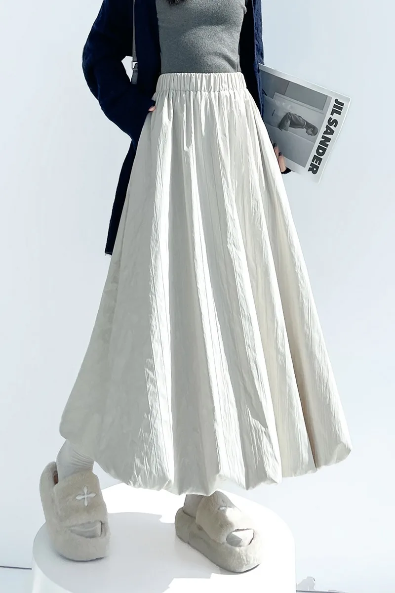 

High Waist Skirt Y2K Women Cotton Thickened A Line Fluffy Long Skirt Autumn Winter