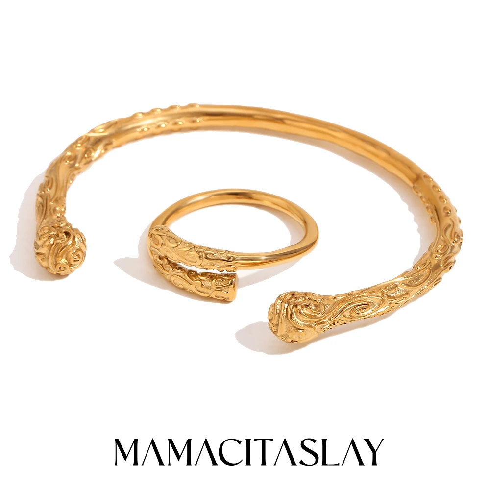 

MamacitaSlay New Black Mythical Tight Curse Bangles 18K Gold Plated Sun Wukong Rings jewelry sets stainless steel jewelry woman