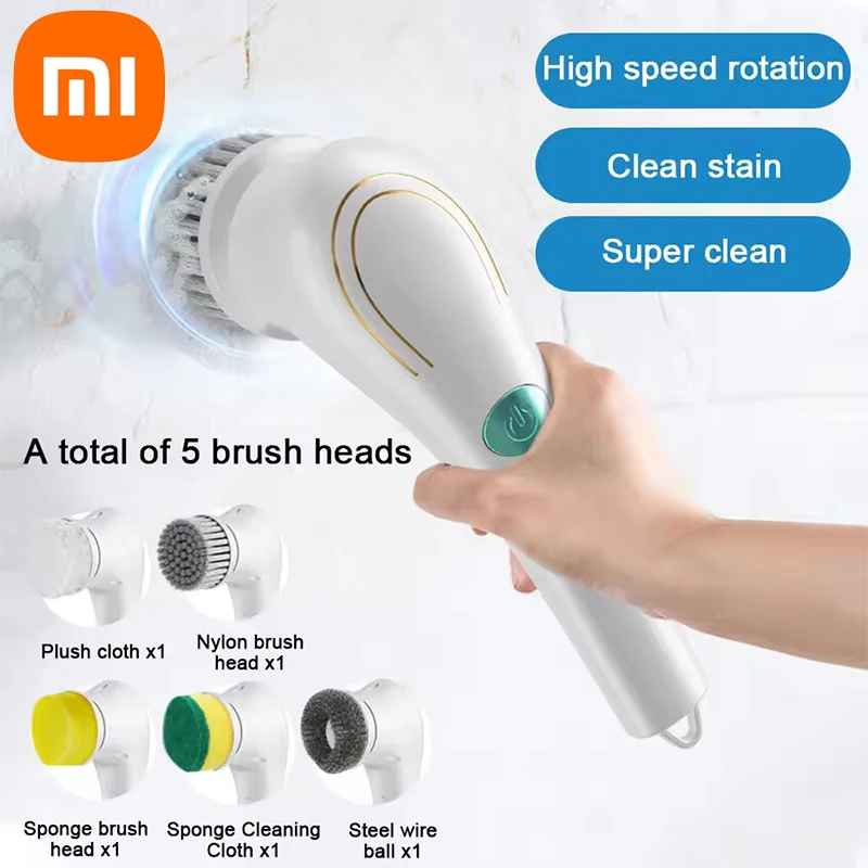 Xiaomi Wireless Clean Brush Multifunctional Electric Brush Cleaner 360 Degree Rotation 5 Replaceable Brush Heads Kitchen Tools