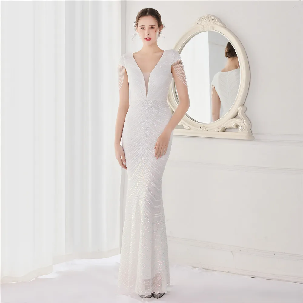 Robe de soirée artisanale en perles, tenue de soirée longue, sexy, classe l, pour toasts, mariage, faite à la main