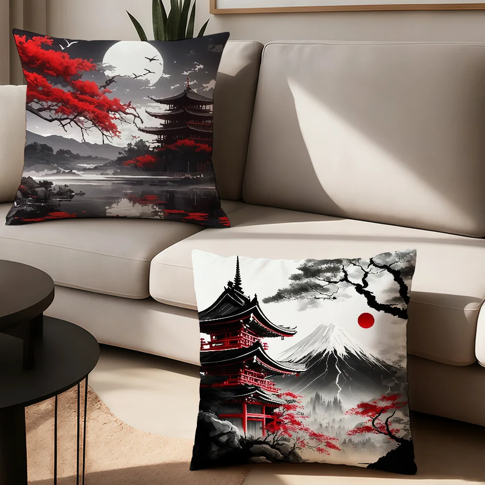 Japanese Building landscape cushion cover Anti-dustmite Sofa Cushion Decorative Office Cover Lounge Area Indoor & Outdoor Use