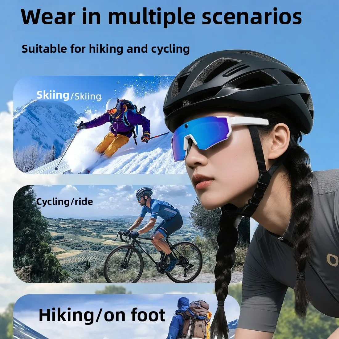 Sports outdoor riding Ai smart glasses polarized sunglasses 800W camera photo video