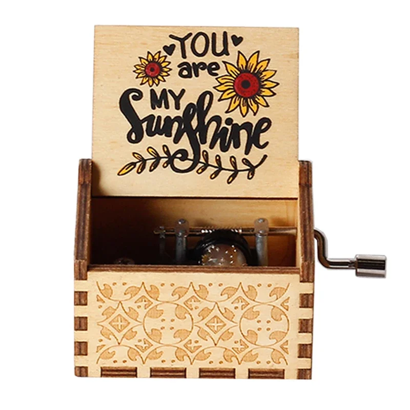 Wooden Music Box Hand Cranked Movement You are My Sunshine Gifts for Children Birthday Present  Home Office Decoration