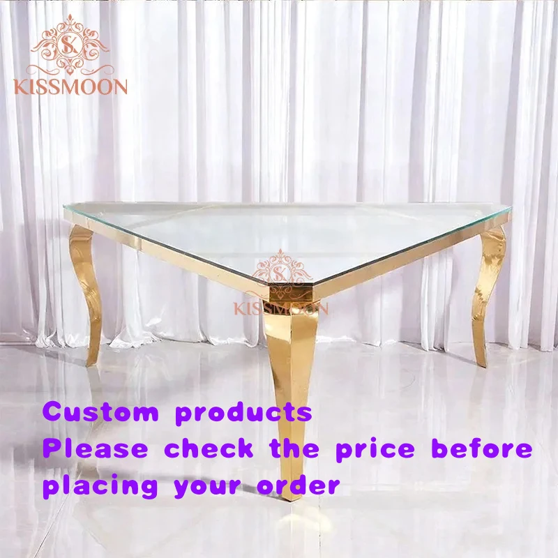 custom.Tempered Glass Wedding Table Modern Luxury Metal Banquet Table Hotel Events Hotel Furniture