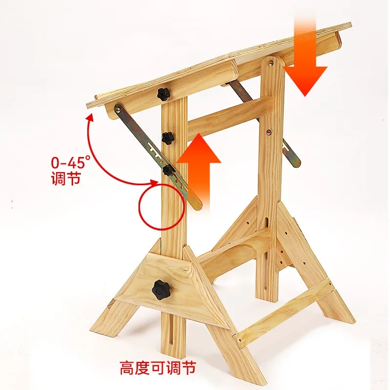 Pine Wood Drafting Table, Height & Tilt Adjustable Art Workbench for Art Classroom, Oil Painting and Engineering Drawing