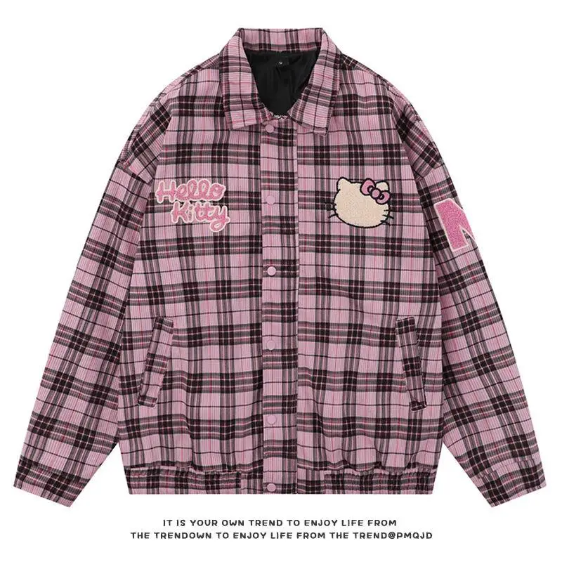 Kawaii Hello Kitty Internet Celebrity Jacket Corduroy Long-Sleeved Girl Sweet Couple Baseball Uniform Casual Cute Versatile Tops