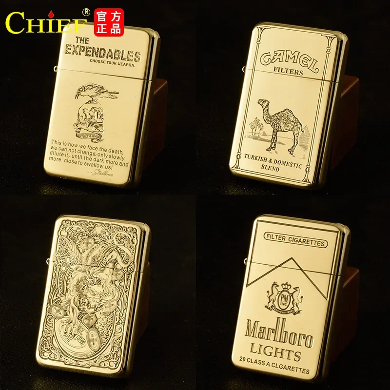 CHIF Pure Copper Light Retro Sand Wheel Kerosene Windproof Lighter Creative Hand-carved Lighter Men's Gift