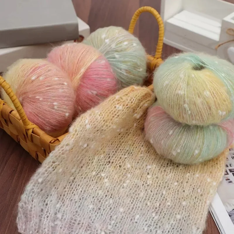 50g/roll Gradient Mohair Yarn Snowflake Dots Hand Woven Scarf Sweater Shawl Knitting Yarn Soft Fluffy Yarn Polyester