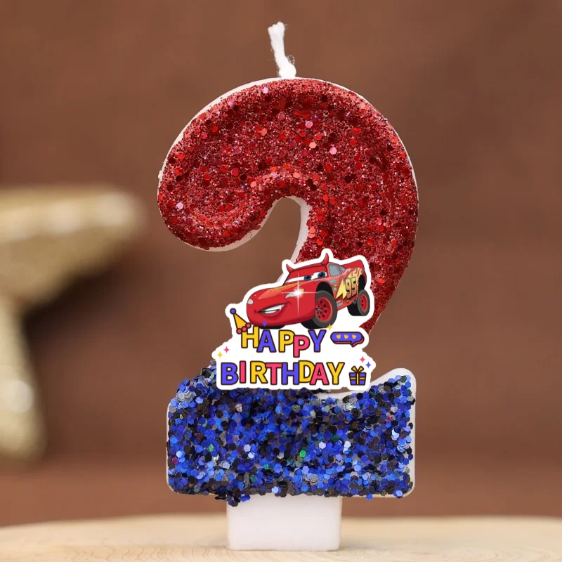 Lighting Mcqueen Birthday Decor - Мультяшные цифровые красные свечи-машинки для торта