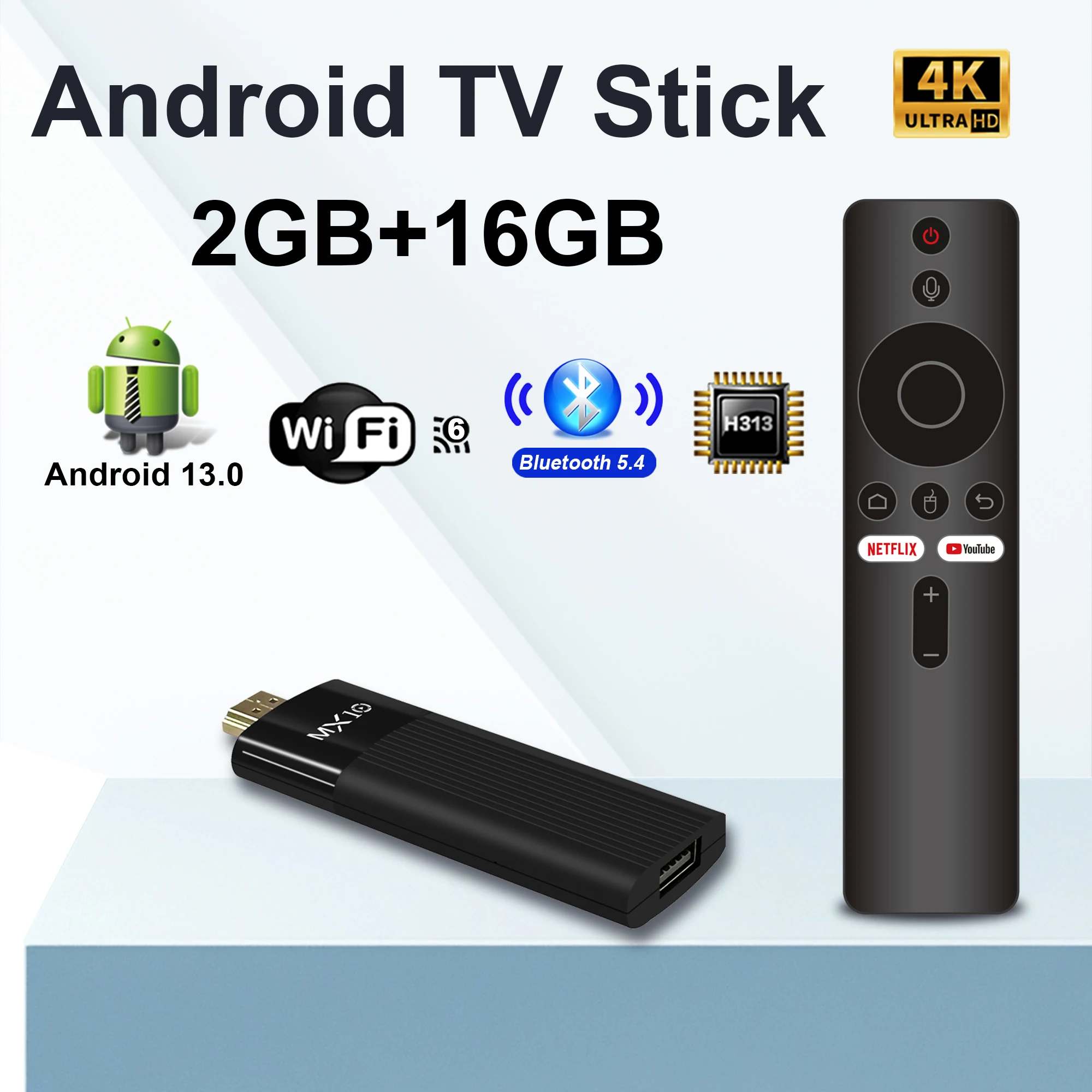 Ultra HD 4K Android TV Stick MX10-F3 Stick Mini Home TV Stick H313 Quad Core Support 2.4/5G Dual Wifi 2GB RAM 16GB ROM