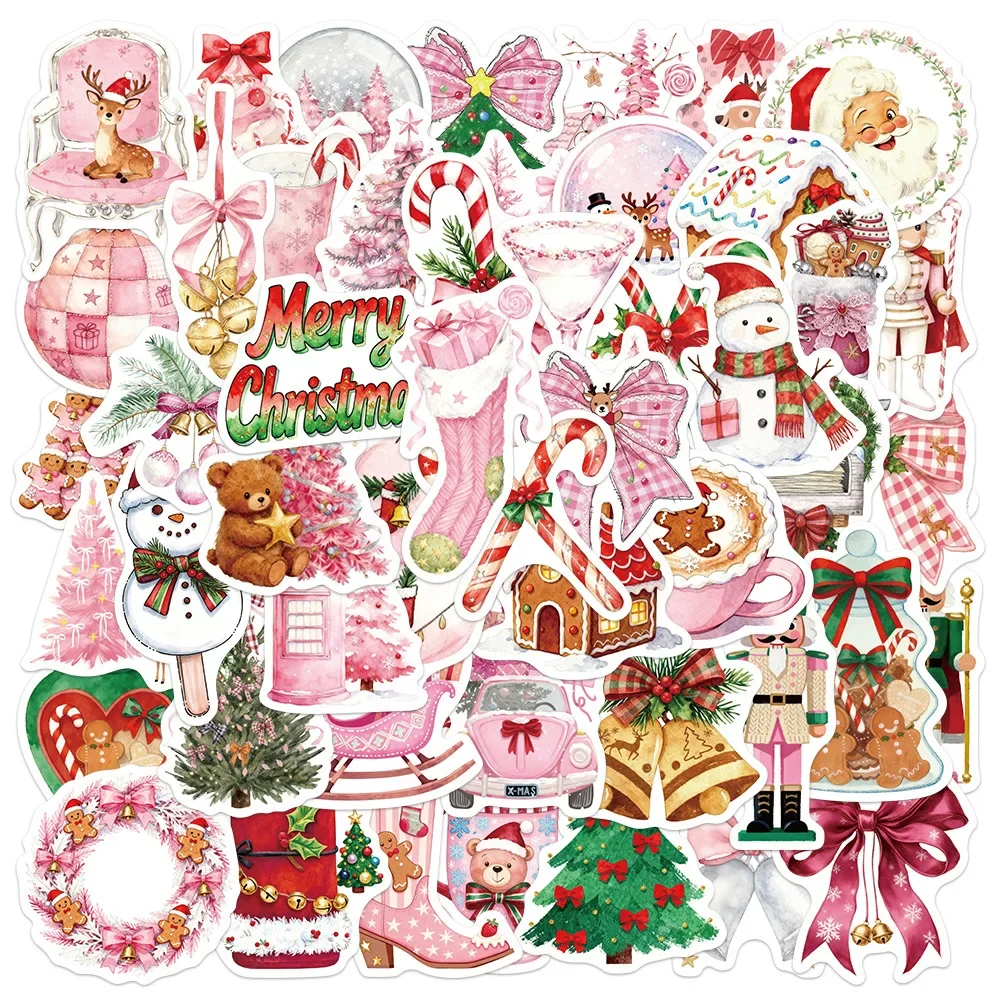 50 قطعة من ملصقات جو مهرجان عيد الميلاد الوردي لتزيين لوح التزلج المقاوم للماء على الجدران هدايا ألعاب الأطفال