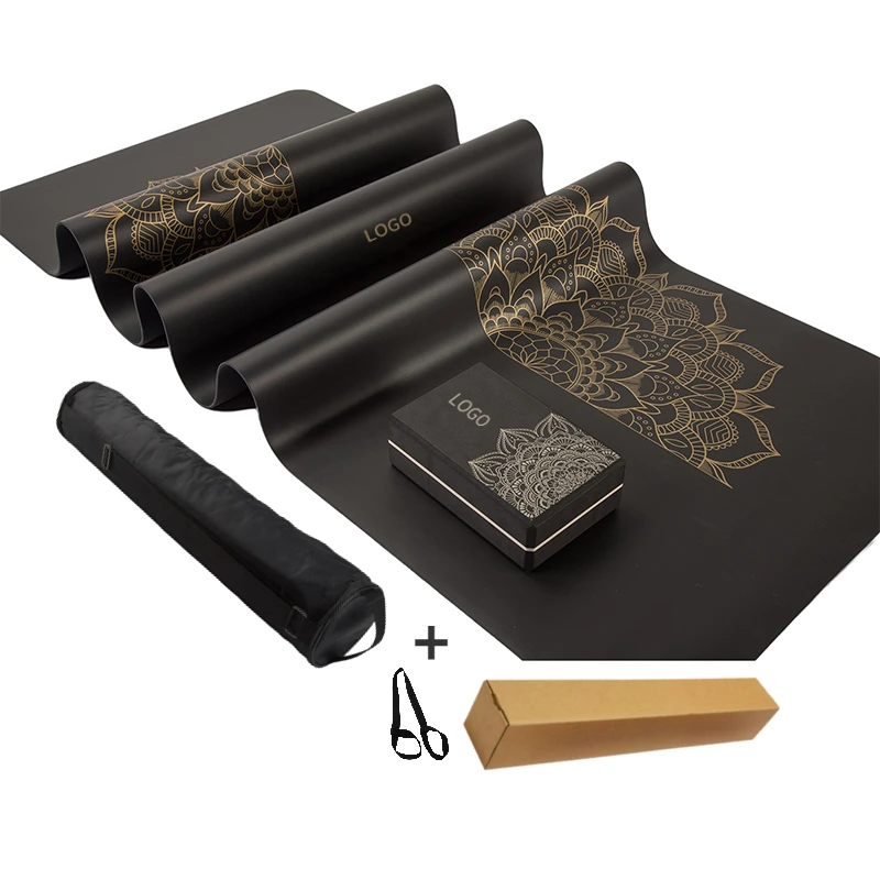 

Sports Home Gymnastics Accessories Non Slip Custom LOGO UV Print Gold Black Natural Rubber PU Yoga Mat