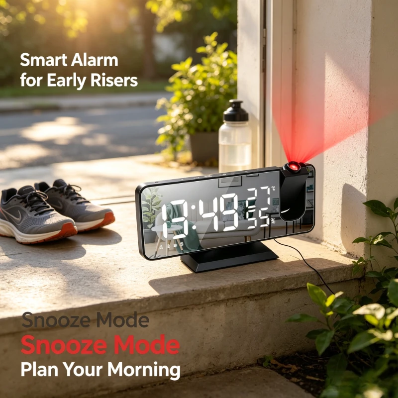 `Smart Projection Desktop Clock 180° Time Projection LED Display Radio Snooze USB Alarm Timer`