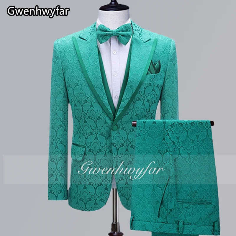 

Gwenhwyfar, новые мужские костюмы с принтом, блейзер с лацканами на заказ, жилет и брюки, модный свадебный смокинг 2023, наряд для жениха, облегающий крой