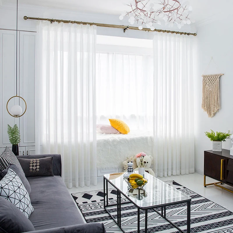 Luxury Chiffon Sheer Curtains, High Quality, Solid White, Living Room, Bedroom Decoration, Window Voile, Tulle Curtain