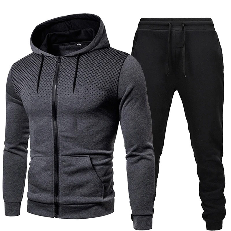 Spring Men\'s Tracksuit Casual Jogging Suit Outdoor Set Zipper Hoodies + Black Sweatpant 2pcs Fashion New Streetwear