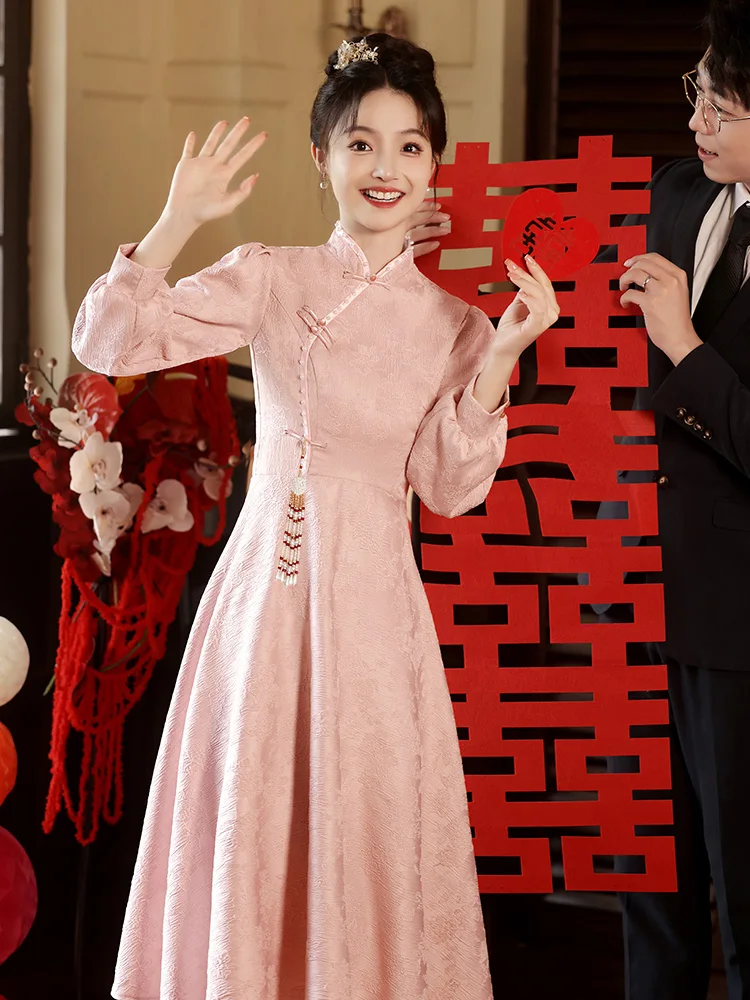 

Pink Qipao Wedding Dr New Chinese Sle Engagement Ceremony Dr plus Size Materni Dr for Bridesmaids And Special Oc...