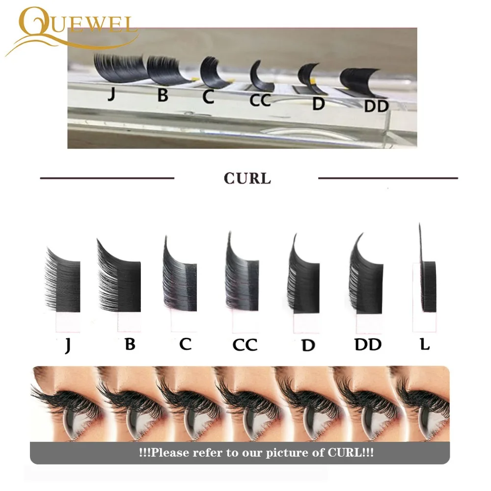 Quewel 12Rows L Curl Lashes Extension 8-15 Mix 0.07mm Eyelashes Extension Individual C/CC/D/DD/L/LC/LD Eye Lashes Makeup Natural