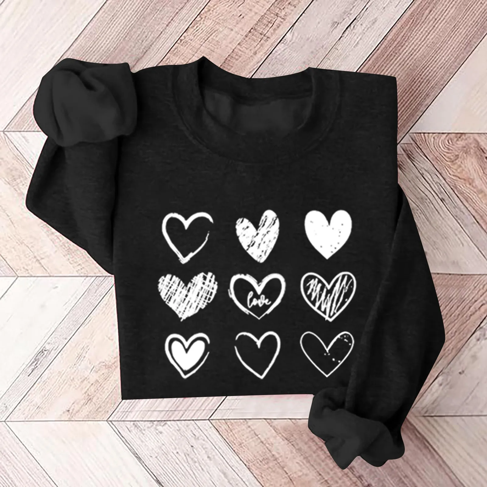 

2024 Heart Print Hoodie Women's Long Sleeve O-Neck Casaul Graphic Pullover Tops Valentine's Day Sportwear Sudaderas De Mujeres