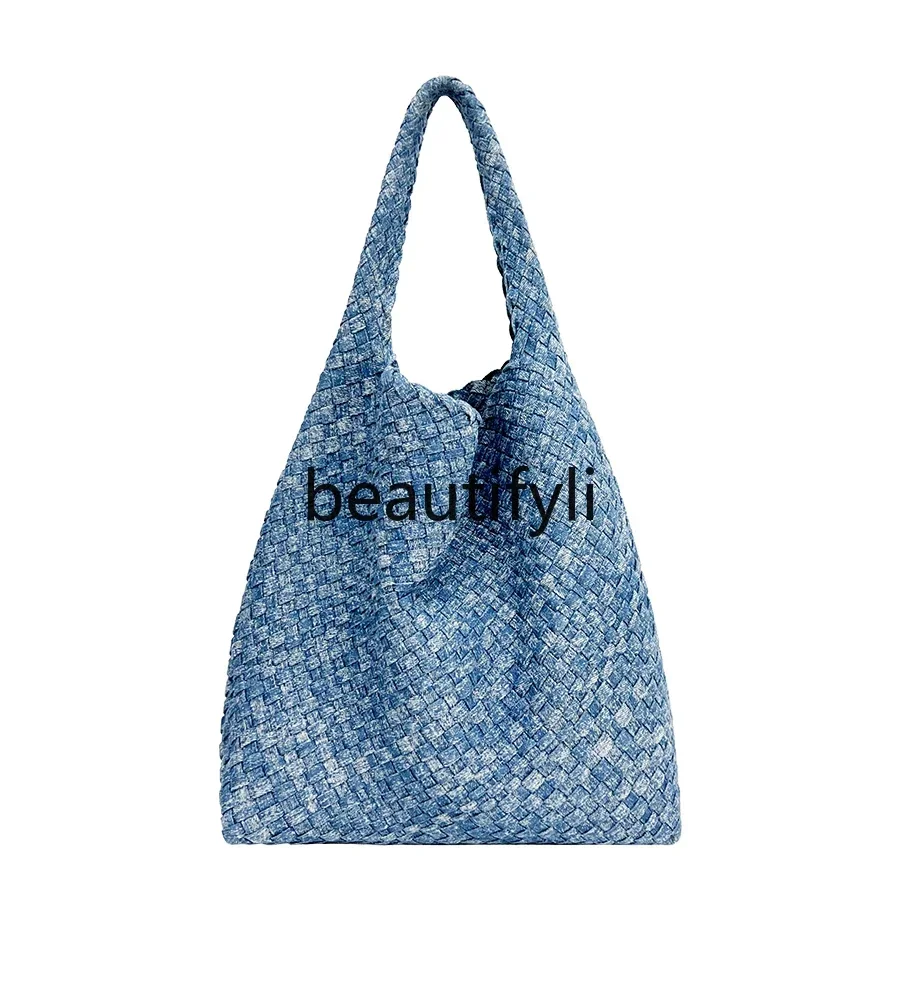 Tie-dye denim bag, hand-woven shoulder bag