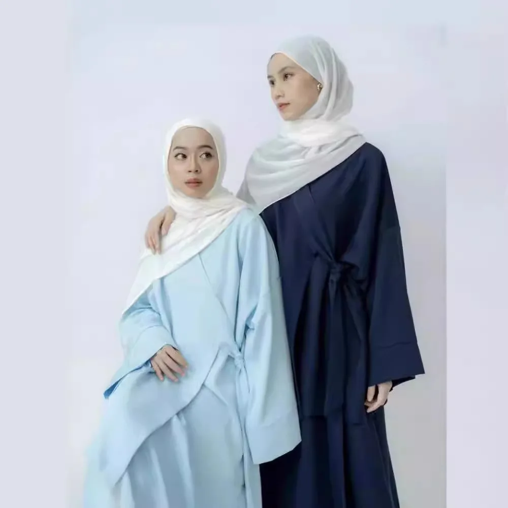 

2PCS Muslim Women Lace Up Tops and Skirt Set Eid Ramadan Modest Outfits Islam Clothing Turkey Abaya Dubai Morocco Kaftan Suits