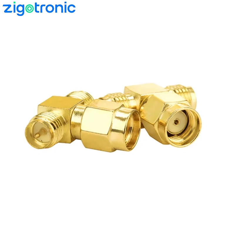 Zigotronic RP-SMA Male to 2 Dual RPSMA Female RF Coax Triple T 3 Way Splitter Brass Coaxial Adapter for  FPV Drone GPS WiFi