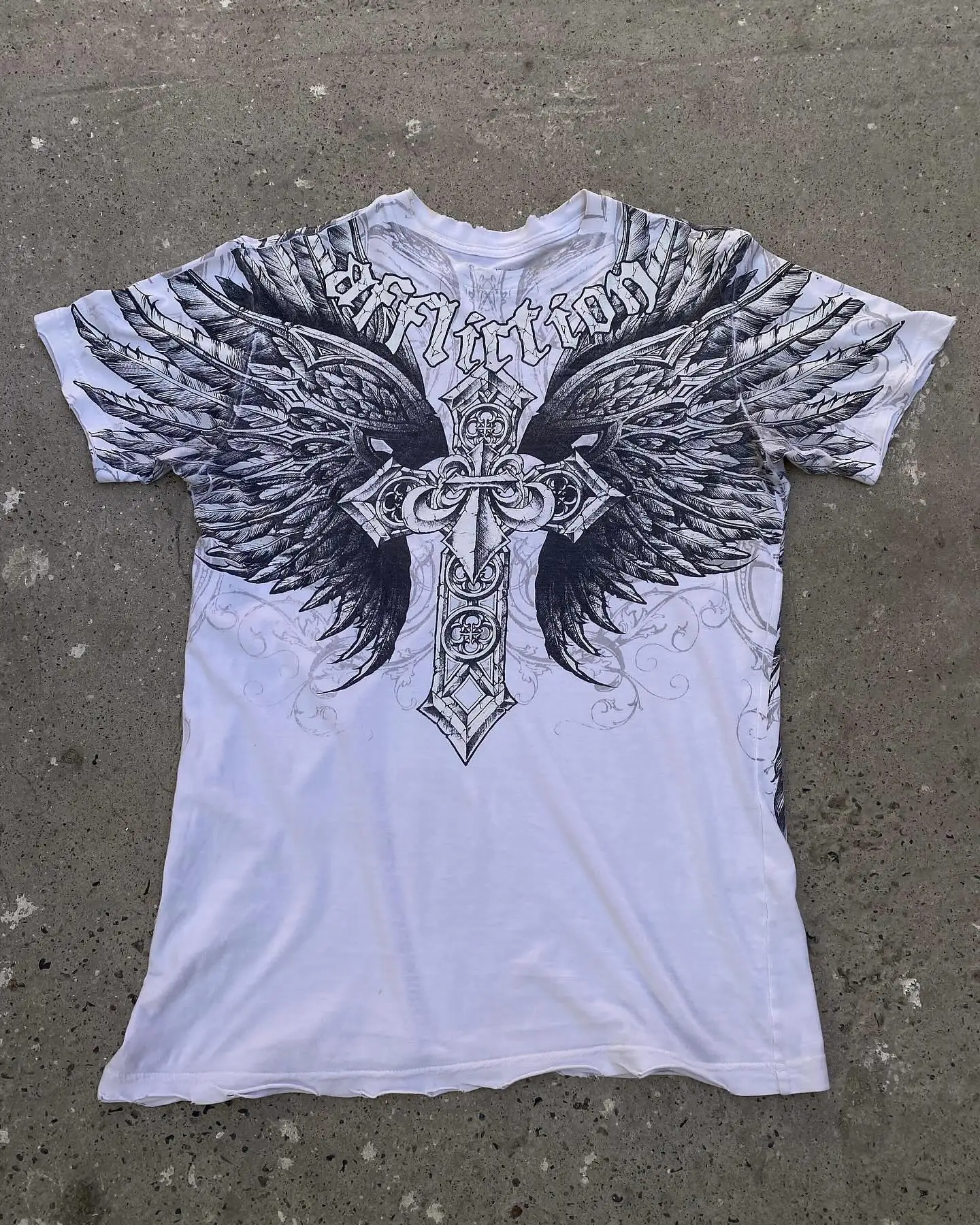 Y2K Affliction T 셔츠 새로운 힙합 빈티지 라운드 넥 대형 T 셔츠 남성 여성 반팔 고스 의류 탑 streetwear
