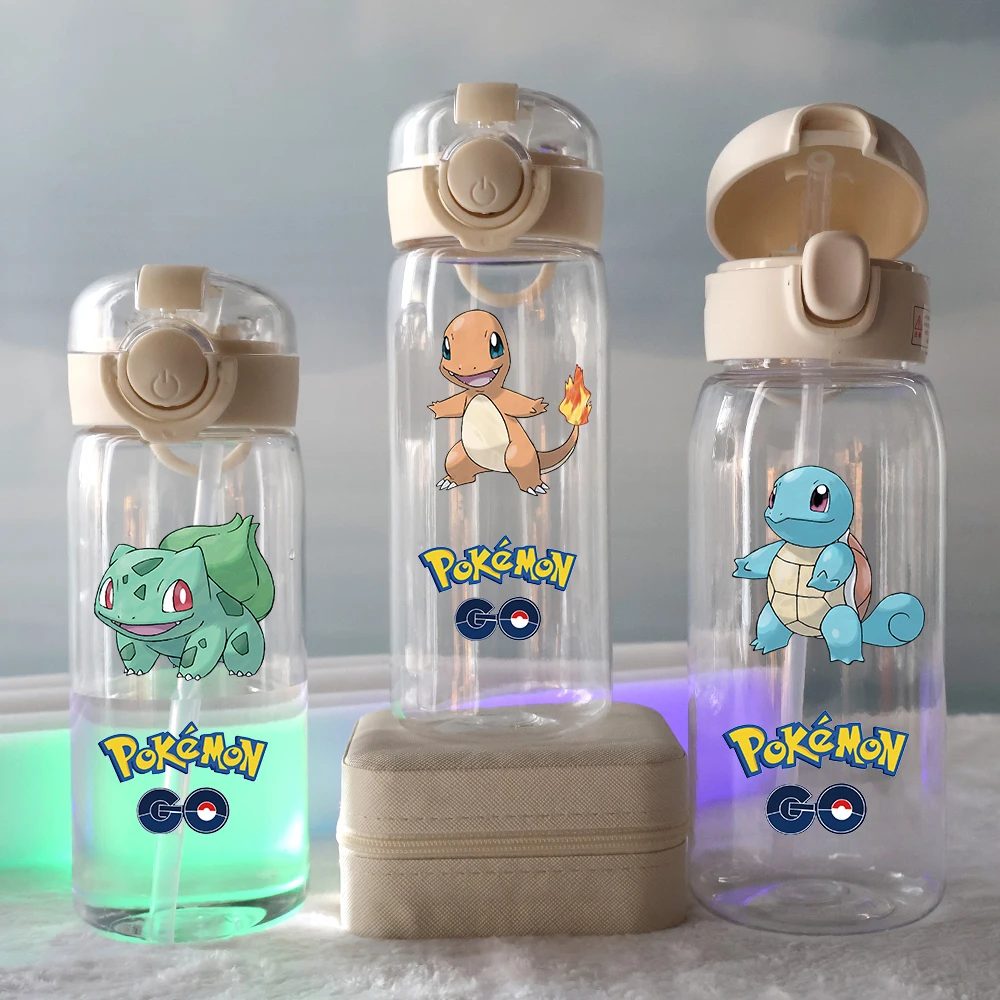 

400ML/600ML Anime Pokemon Portable Sports Straws Water Cup Pikachu Charizard Outdoor Camping Fitness Kids Plastic Water Bottle