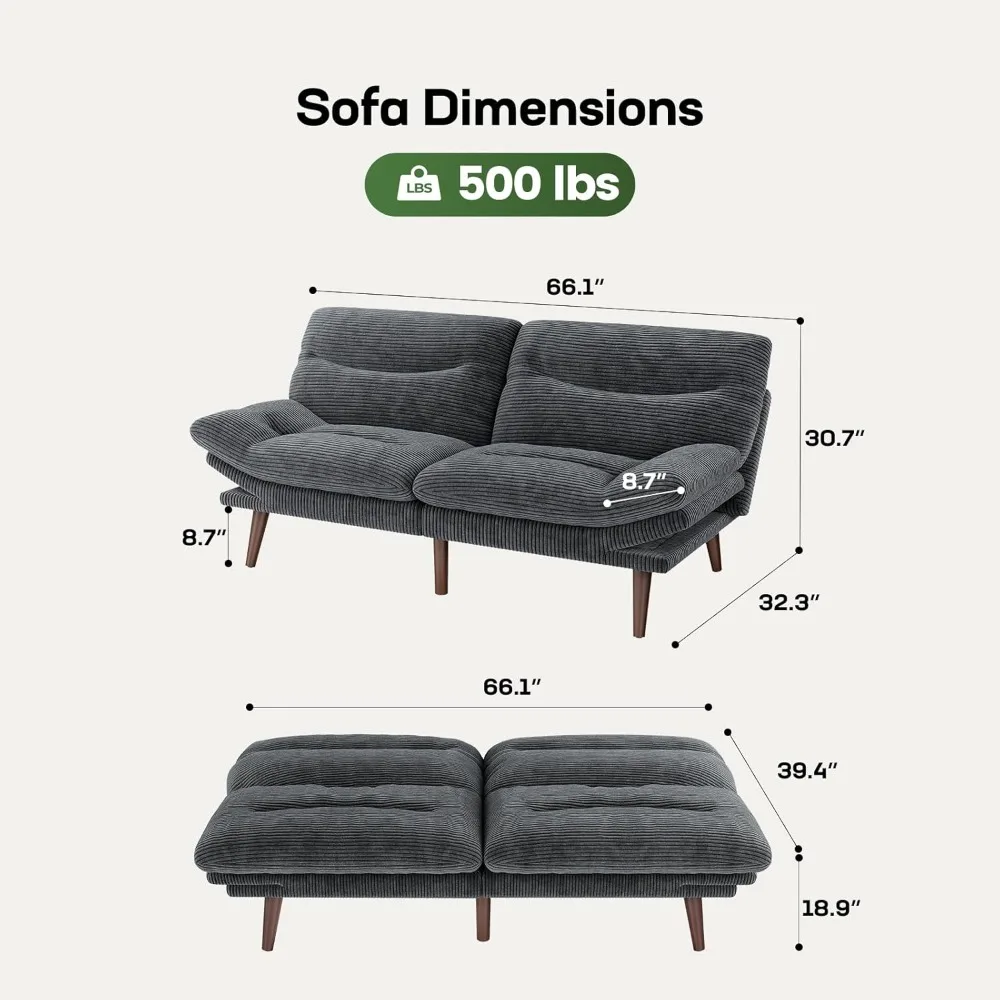 Futon Sofa Bed,Futon Couch with Adjustable Backrest &Armrests,Convertible Small Sleeper Sofa Bed for Small Apartments Study Room image 2