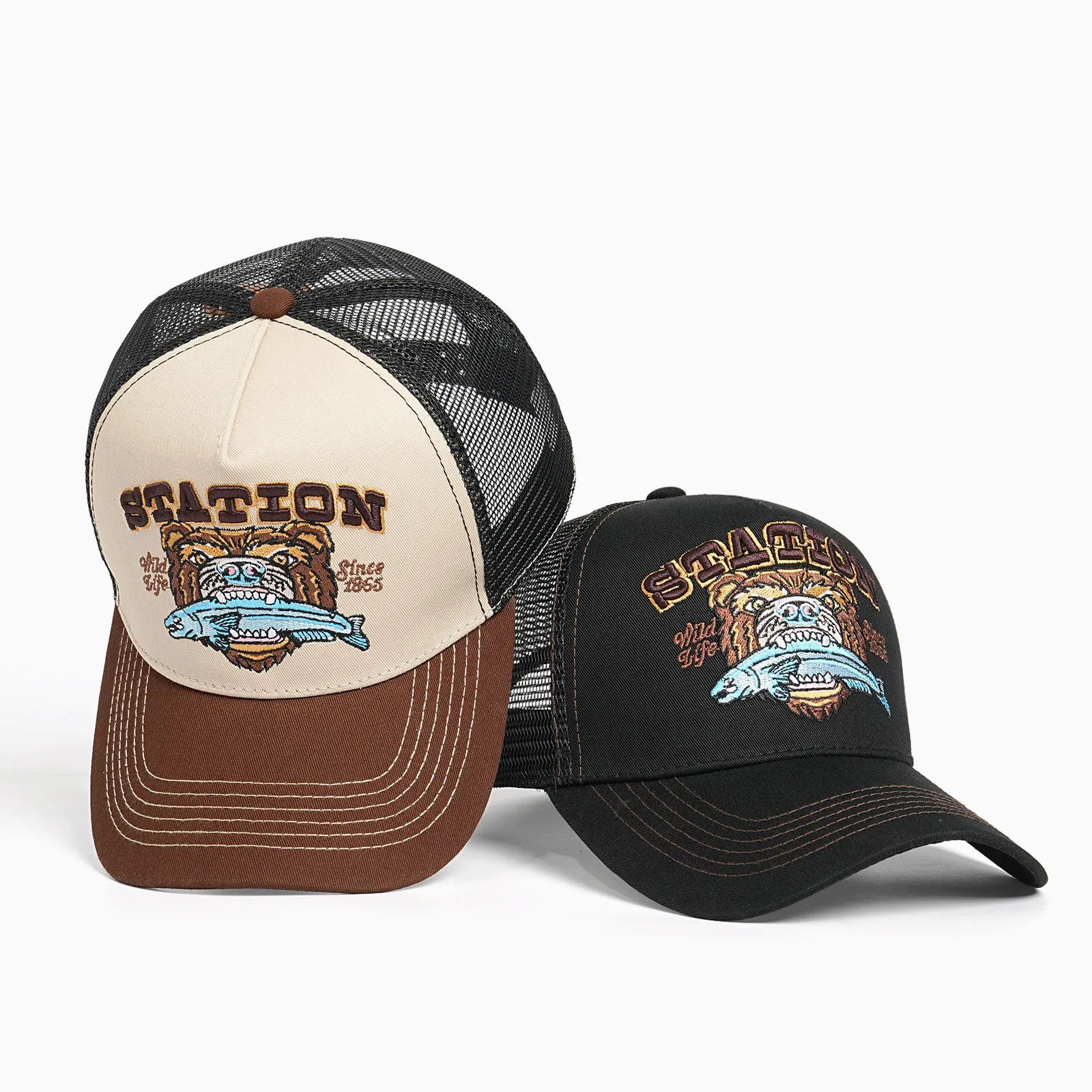

Men's Spring/Summer Fishing Baseball Cap - Breathable Cotton-Poly Hat (56-60cm) with Embroidered Fish & Mesh Design