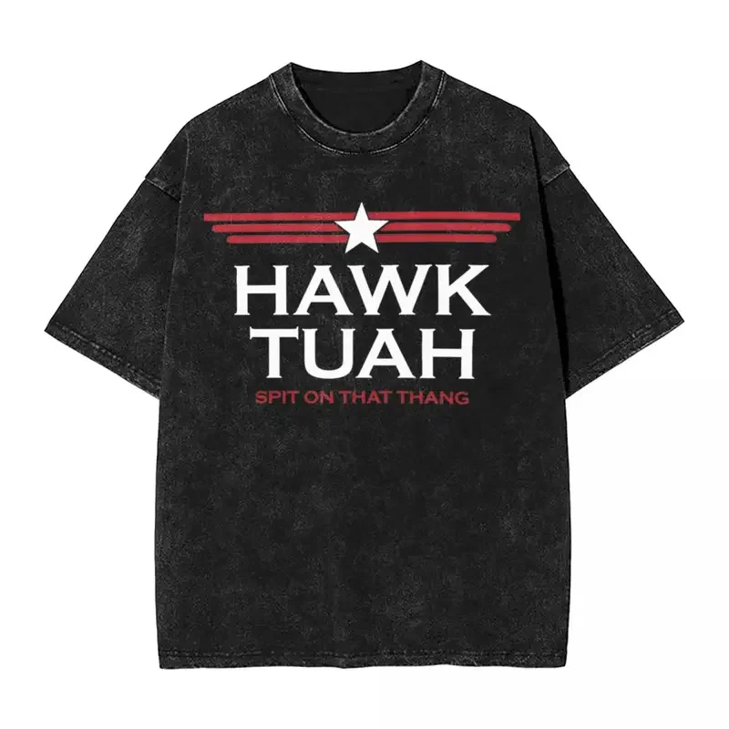 

Футболка оверсайз Hawk Tuah из 100% хлопка с эффектом потертости, забавная уличная одежда для мужчин и женщин, топы на лето