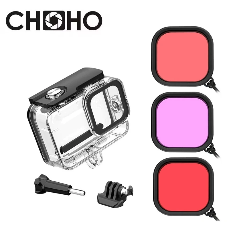 Do Gopro 9 10 11 12 13 Czarne akcesoria 45M Podwodne wodoodporne etui Filtr do nurkowania Czerwony Różowy Fioletowy Filtry Dive Go Pro Hero