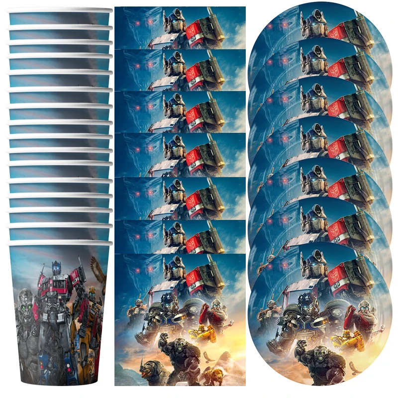 

60pcs/lot Kids Boys Favors Transformer Theme Cups Dishes Happy Birthday Party Baby Shower Plates Decorate Napkins Tableware Set