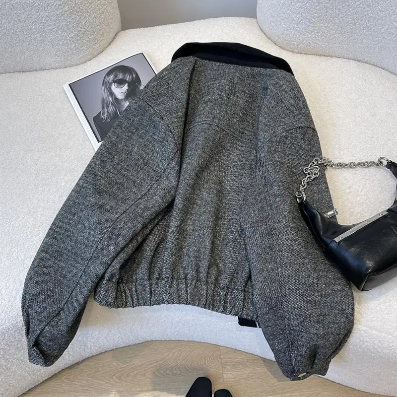 Women's New Fashion Jacket and Top 2025 Spring and Autumn Contrasting Colors Simple Small Casual High-end Versatile Short Coat