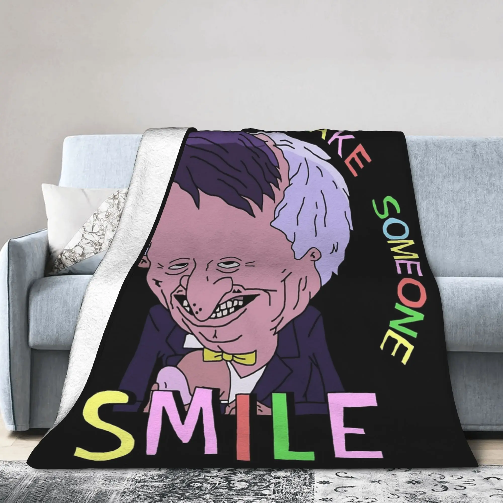 اخرج هناك وجعل شخص ما يبتسم الأصدقاء المبتسمين بطانية الفانيلا رمي بطانية للخارجية رقيق المفرش غطاء سرير أريكة #2