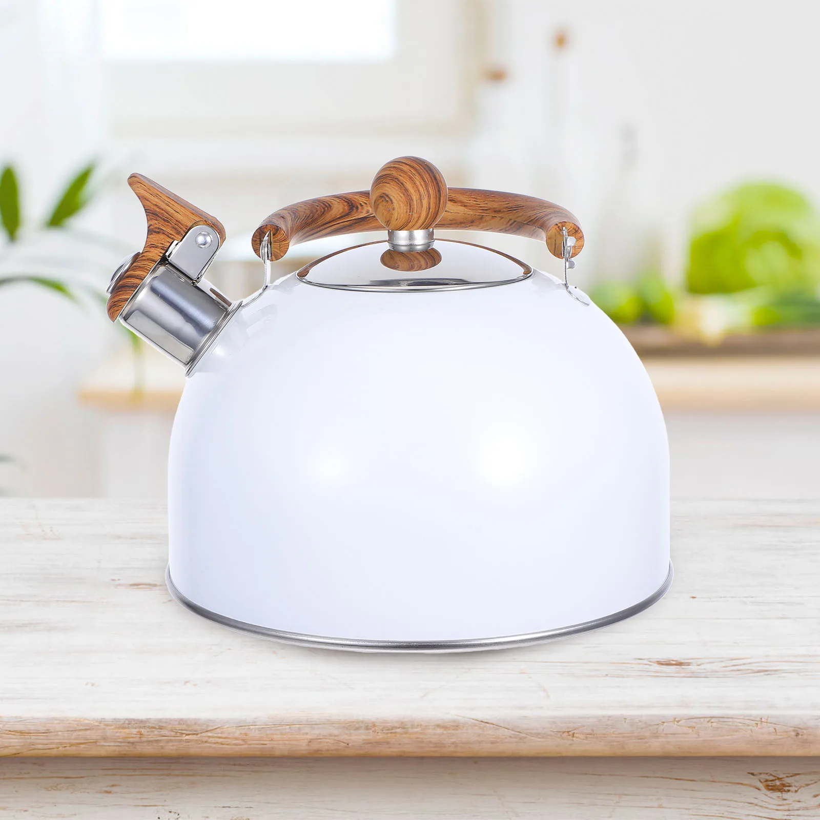 

1pc 2.5L White Water Kettle Home Use Whistling Kettle Kitchen Boiling Pot for Gas Stove Heat Resistant Handle Universal