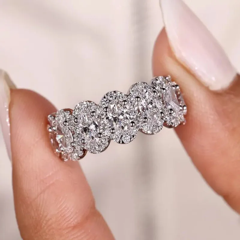 1.8 Total Ct Lab Grown Diamond Oval Seven Stone Diamond Wedding Ring 14K 10K Gold Material Very Suitable Women's Customized Ring