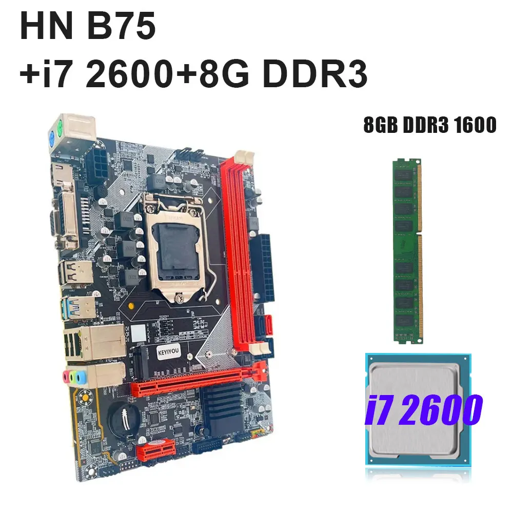 

B75 Desktop Motherboard KEYIYOU LGA 1155 M.2 NVME Kit i7 2600 CPU And DDR3 8G 1600MHz PC Memory