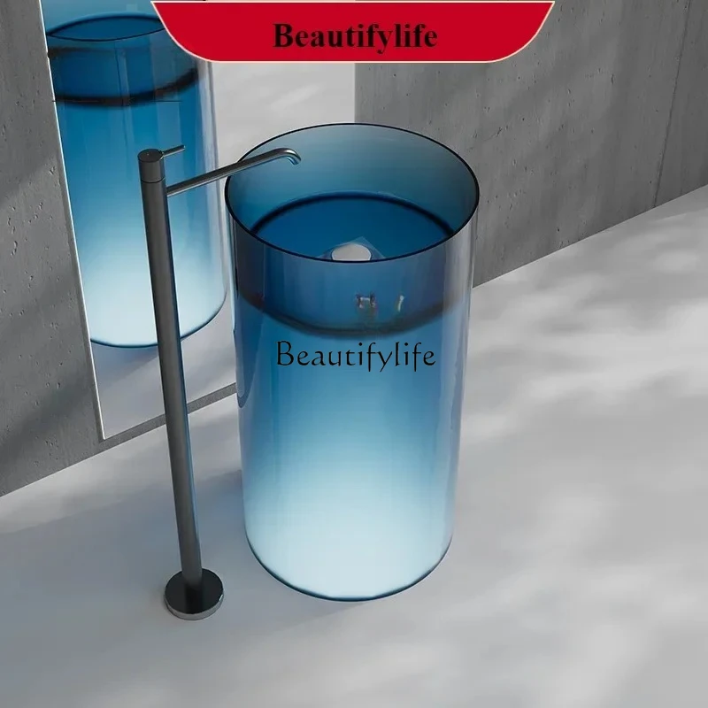 

Floor-to-ceiling square wash basin Crystal column basin Color art wash basin Light luxury transparent cylinder