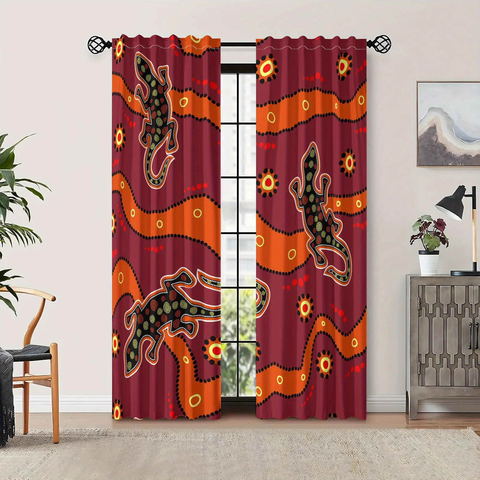 Luxurious Snake Print Curtain Drapes Tropical Boho Pattern Window Curtains Maroon Orange Modern Home Decor Living Room Panel