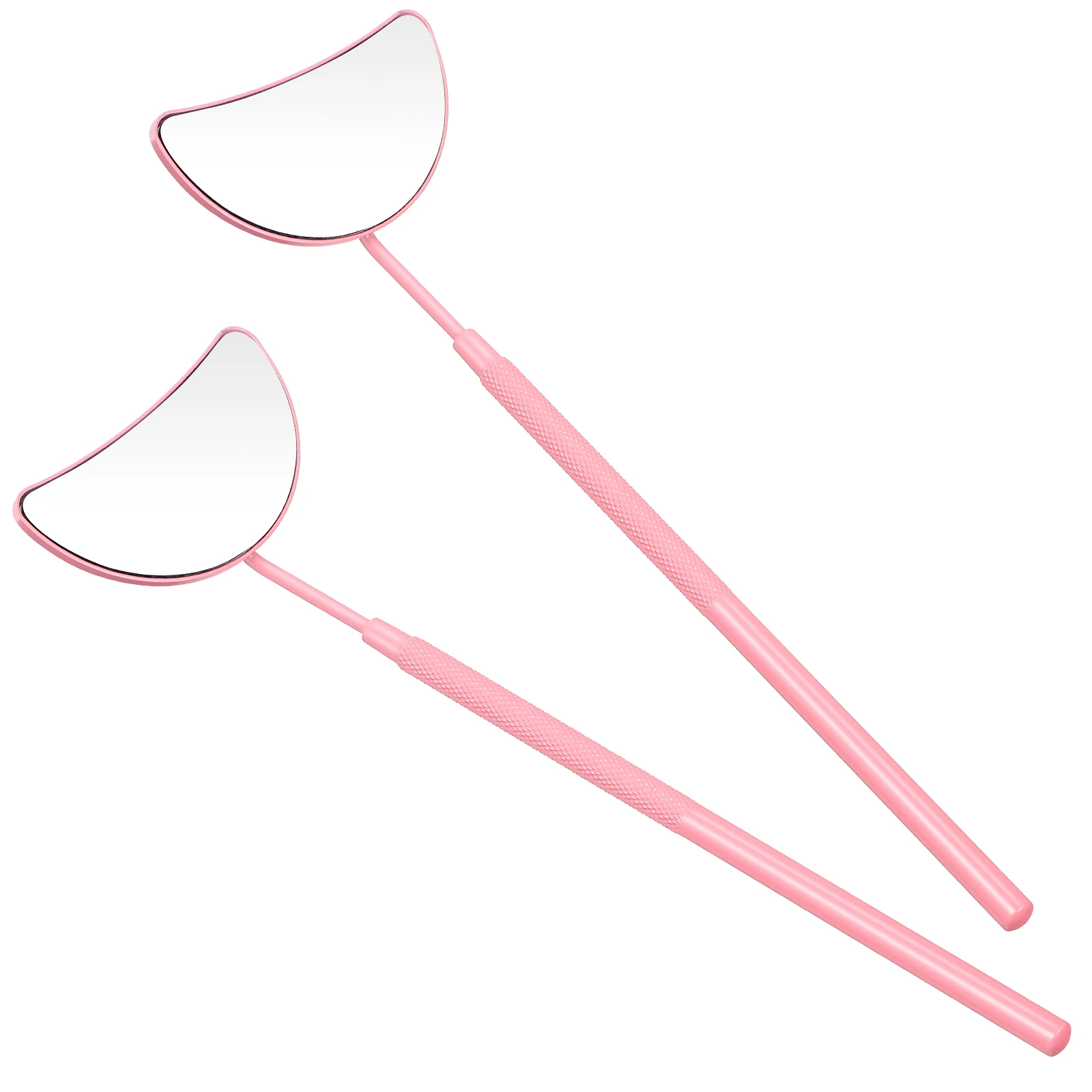 

2Pcs Eyelash Extension Handheld Mirror Clear Glass Lens Non-Slip Handle Delicate Half-Moon Shape Design Salon Eyelash Mirror