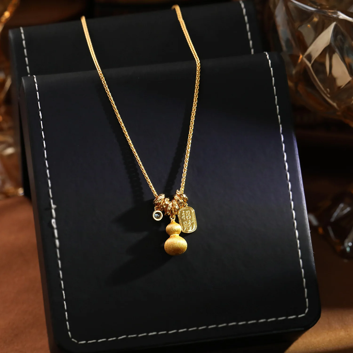 Ancient Gold Gourd Pendant Necklace New Chinese Style Calabash Charm Choker Lucky Protection Sweater Chain Jewelry