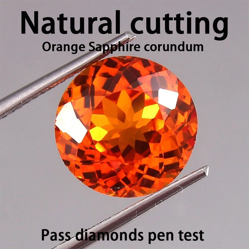 Natürlich geschnittener orangefarbener Saphir, rund, synthetischer Korund, Pass-Diamanten, Stifttest, Edelsteinsteine