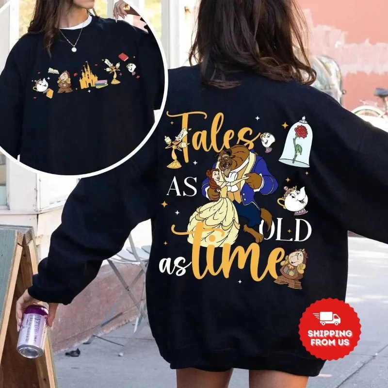 سويت شيرت مطبوع على الوجهين من Disney Princess Bookstore Legend PNG، Beauty and The Beast Princess Journey