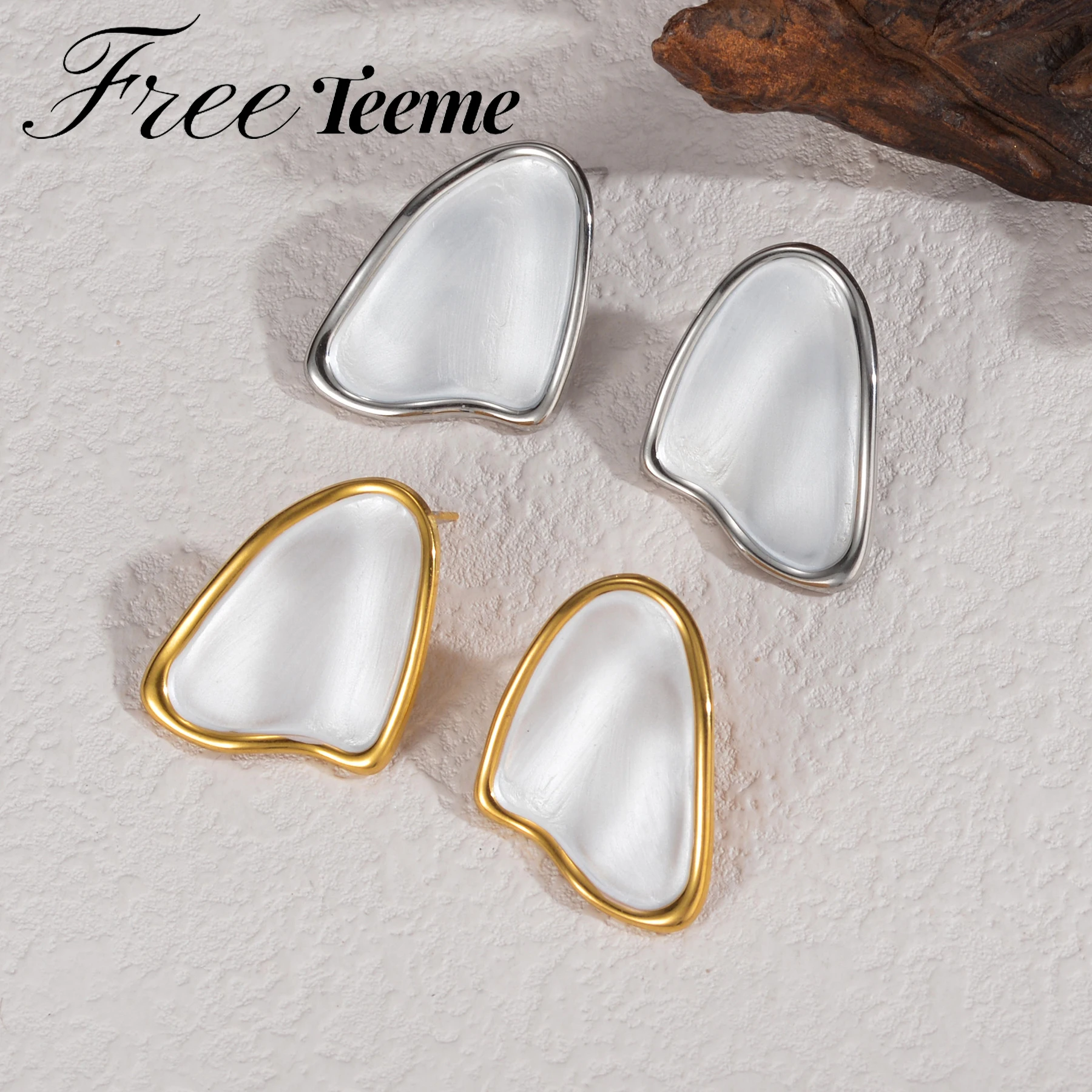 

Freeteeme New Simple Irregular Geometry Earrings for Women Stainless Steel Smooth Metal Ear Studs Exquisite Jewelry Party Gift